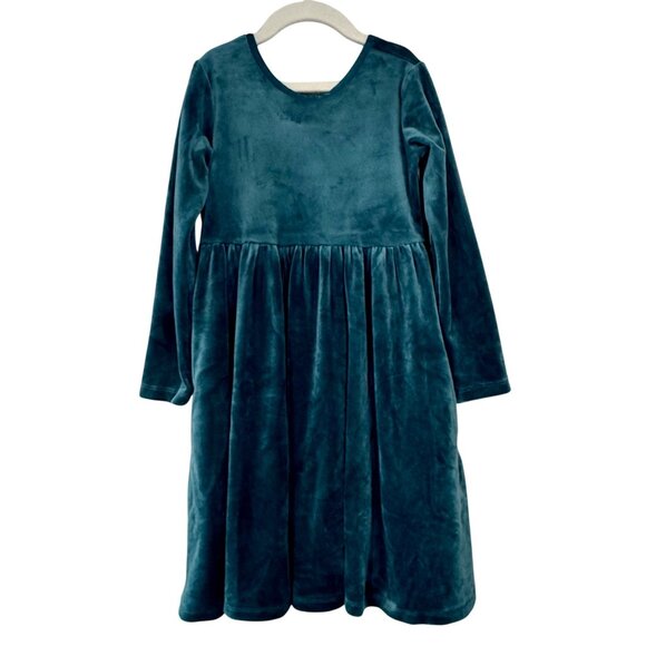 HANNA ANDERSSON Super Soft Skater Dress Girls 6-7 120 Juniper Green Velour Xmas - Picture 1 of 9